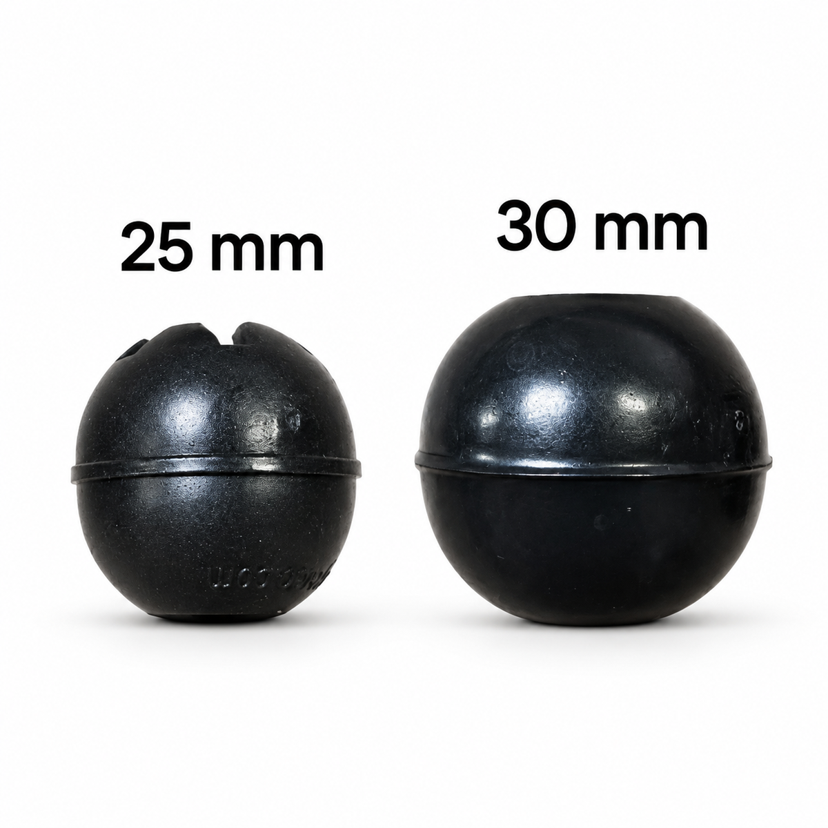 25mm and 30mm black toggle canopy balls shown side by side