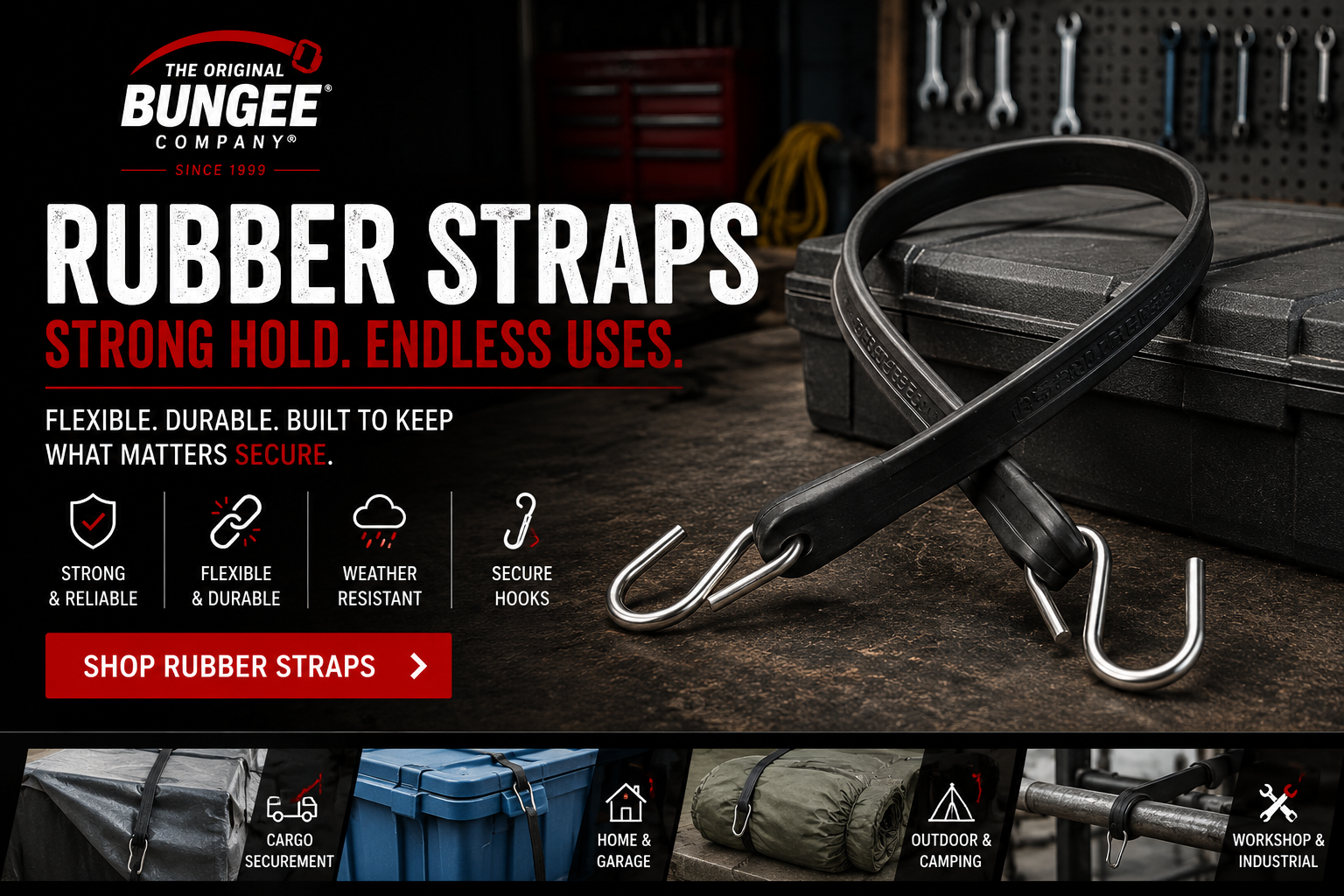 Heavy-Duty Natural Rubber Tarp Straps with S-Hooks