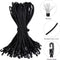 Braided black bungee cords with plastic hooks, multiple loops bundled