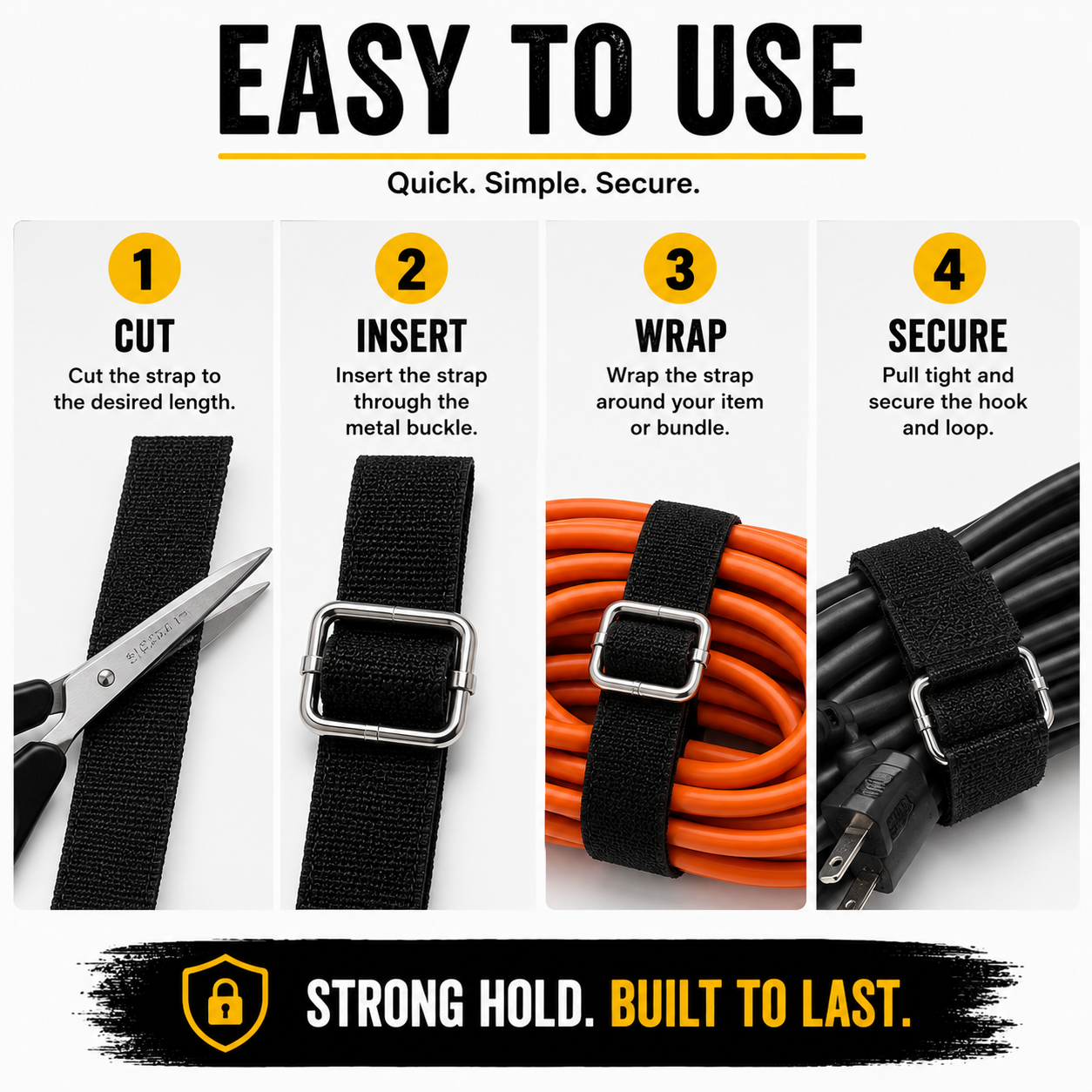 Hook-and-Loop Cinch Strap Kit – 15 ft Roll & 15 Buckles