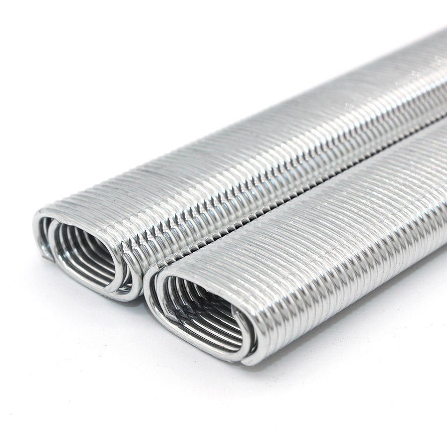 Silver metal hog rings, two coiled rolls with crimped loops
