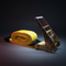 Yellow ratchet strap roll with metal ratchet lever and tie down webbing, 4 in