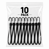 Black bungee cord loop ties with metal hooks, 10-pack
