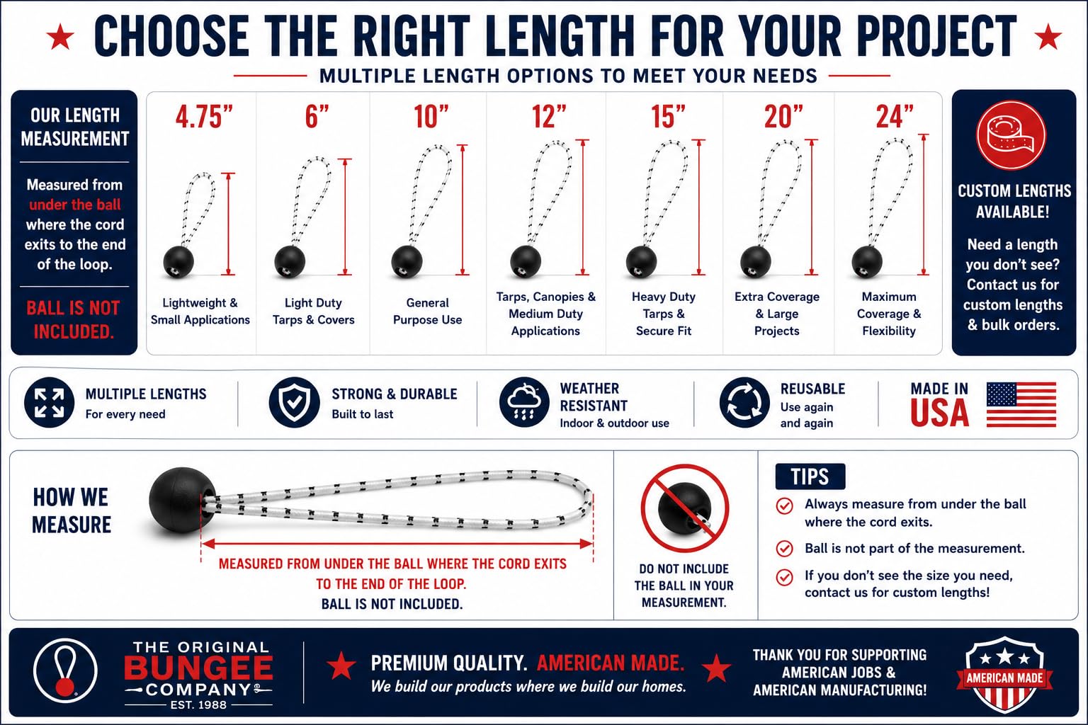 Canopy ball bungee length options diagram with multiple bungees and black balls