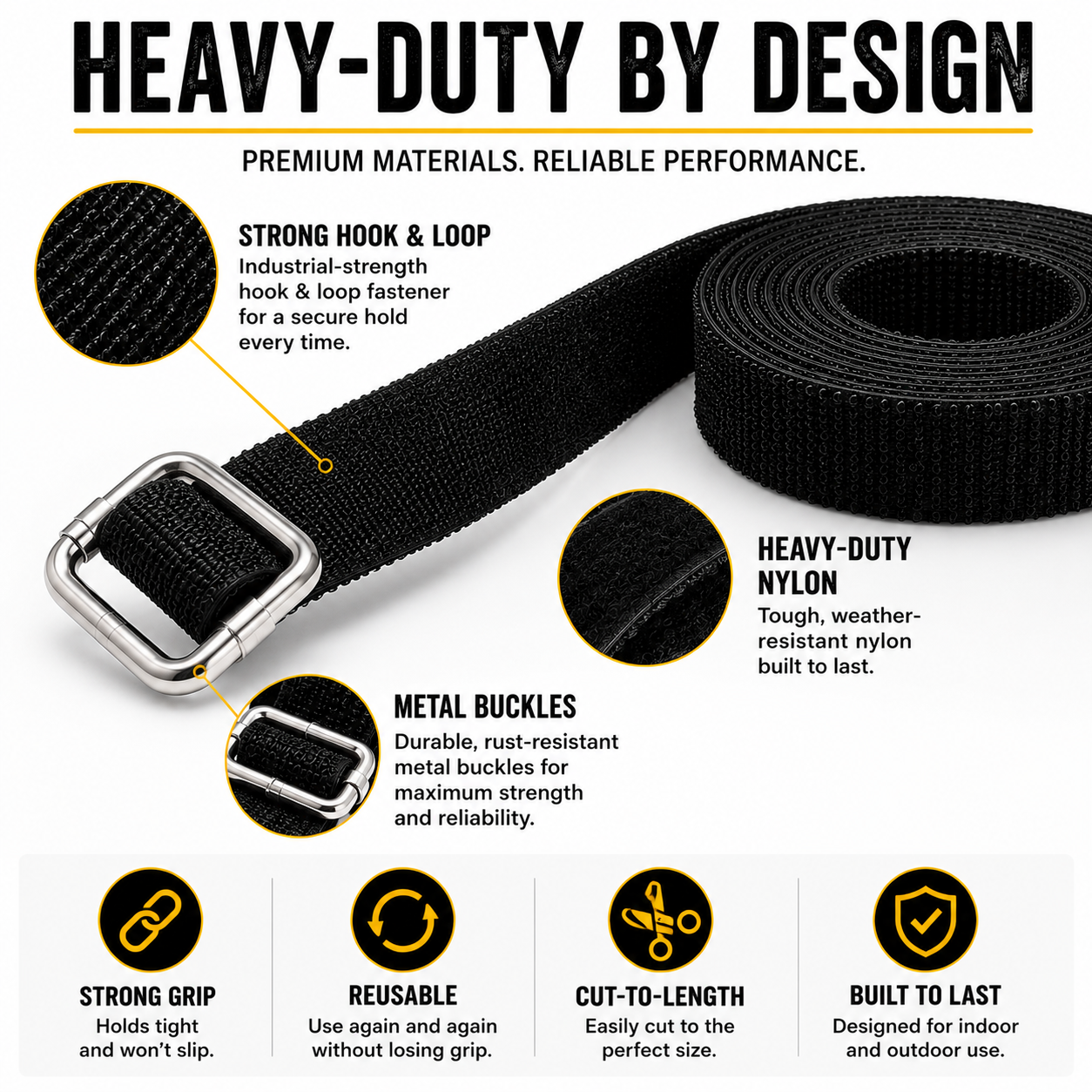 Hook-and-Loop Cinch Strap Kit – 15 ft Roll & 15 Buckles