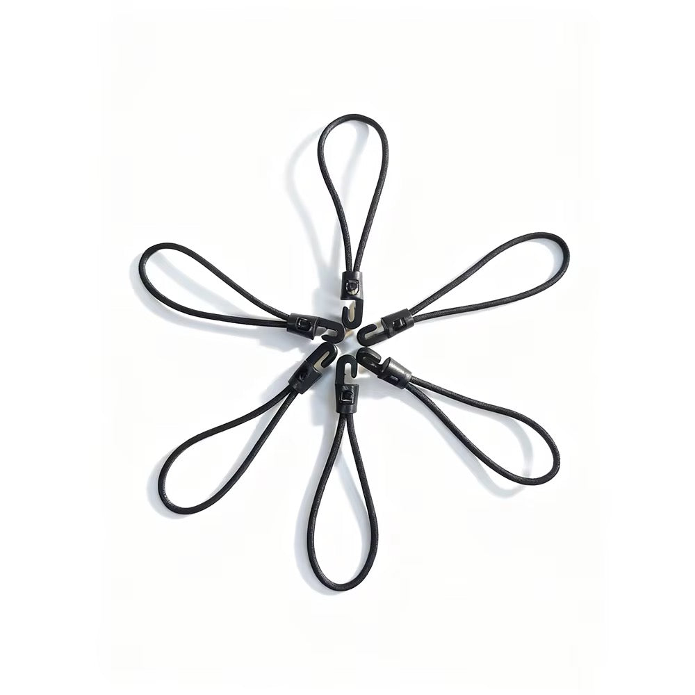 Black bungee cord bundle with breakaway hooks and looped ends
