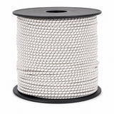 White elastic bungee cord spool with black-striped weave, heavy-duty tie-down