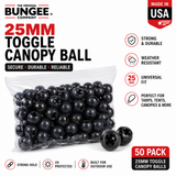 50-pack of black 25mm toggle canopy balls in clear plastic bag