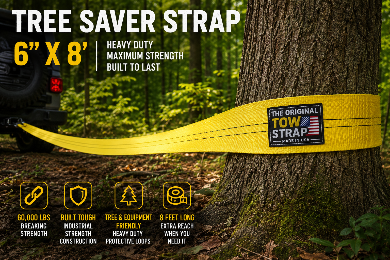 6" x 8' Tree Saver Recovery Strap – 60,000 lb, USA Made