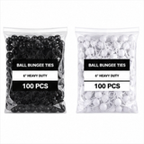 Pack of 6-inch ball bungee tie-downs, 100 pieces in black and white plastic bags
