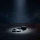 Black PVC-coated steel bungee hook close-up with coiled cord grip