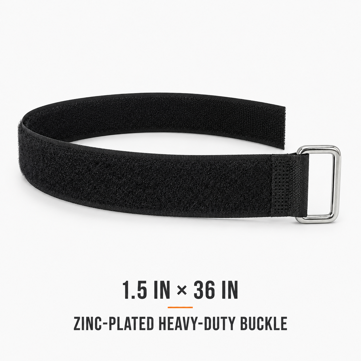 1.5 inch by 36 inch black hook-and-loop cinch strap with zinc-plated heavy-duty buckle