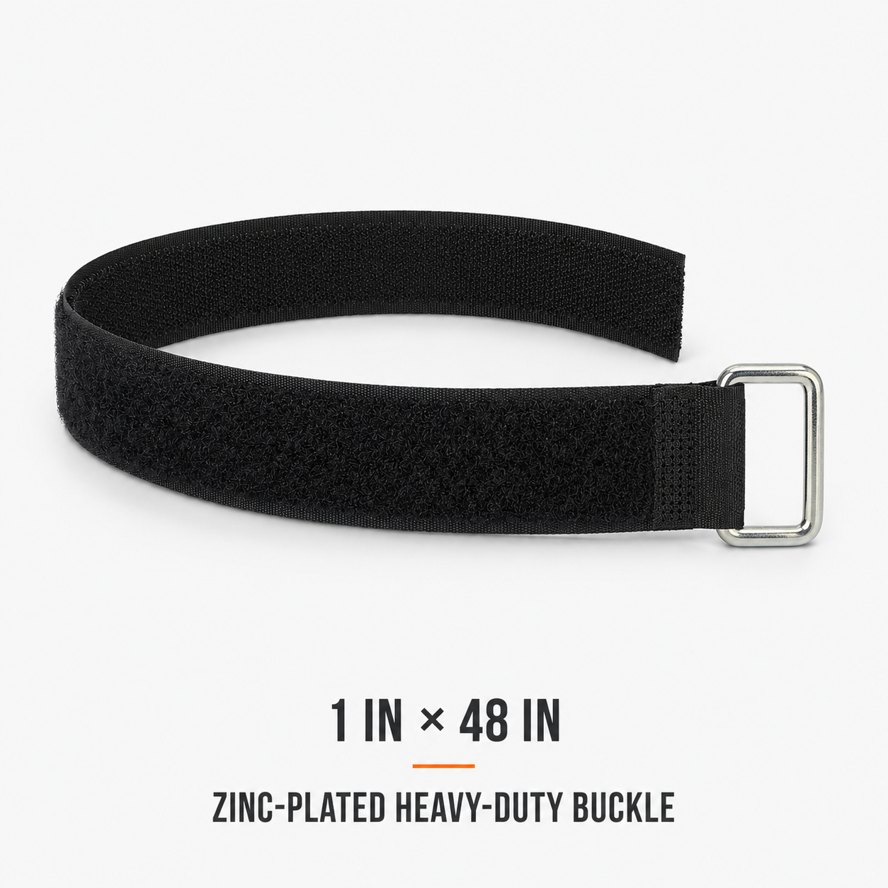 1 inch by 48 inch black hook-and-loop cinch strap with zinc-plated buckle