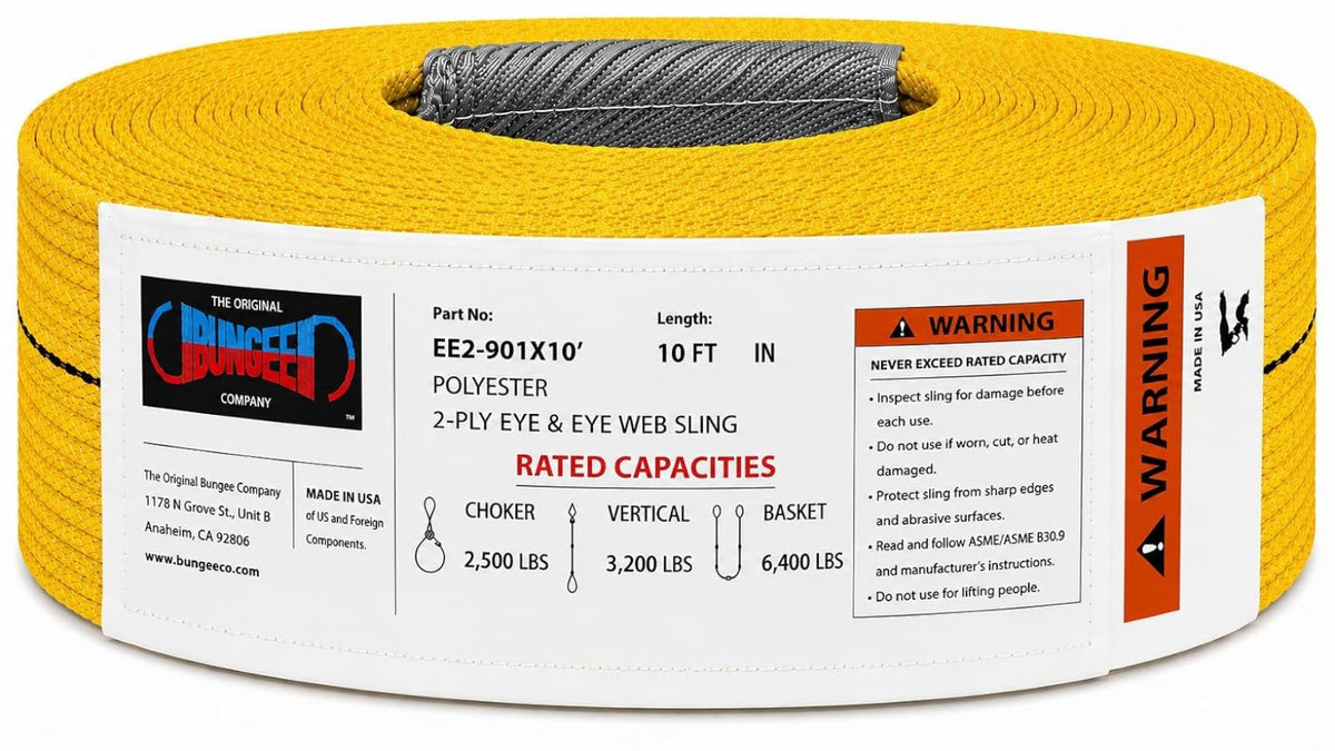 EE2-901 1 inch 2-ply eye and eye polyester lifting sling, 10 ft