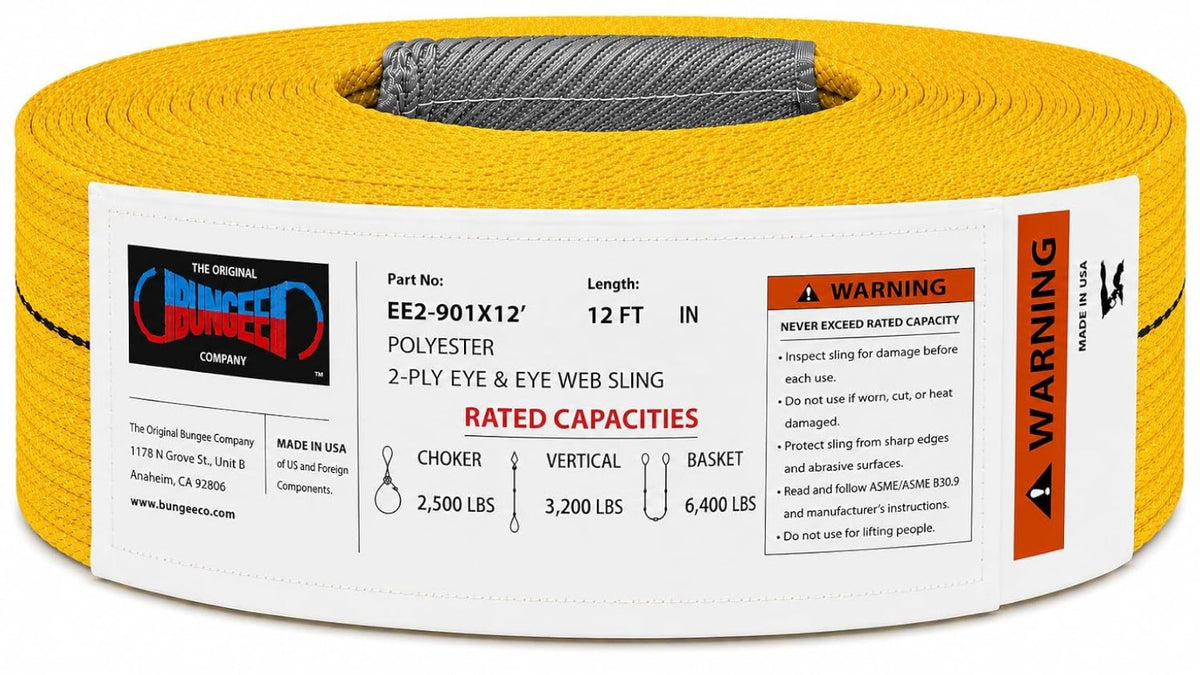 EE2-901 1 inch 2-ply eye and eye polyester lifting sling, 12 ft