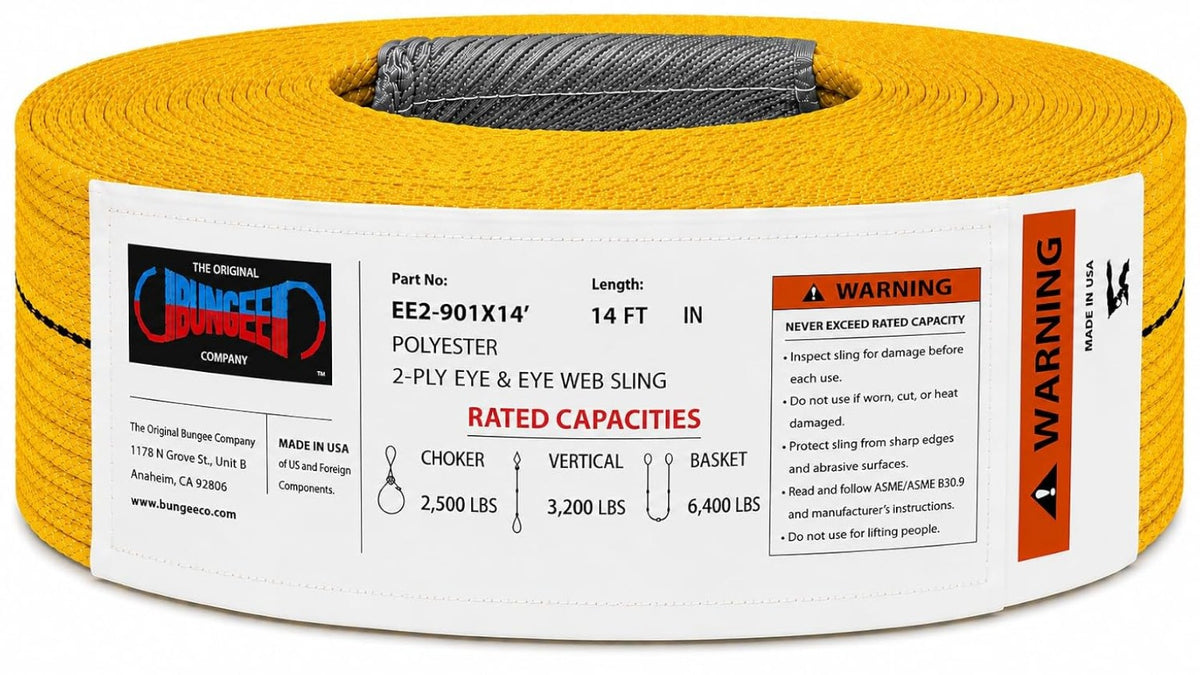 EE2-901 1 inch 2-ply eye and eye polyester lifting sling, 14 ft