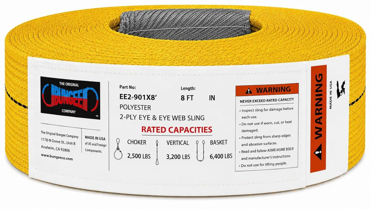 EE2-901 1 inch 2-ply eye and eye polyester lifting sling, 8 ft