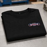 Black crewneck T-shirt with embroidered Bungee logo on chest