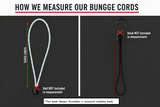 Bungee cord loop tie-down with metal hook, black and light gray elastic loop