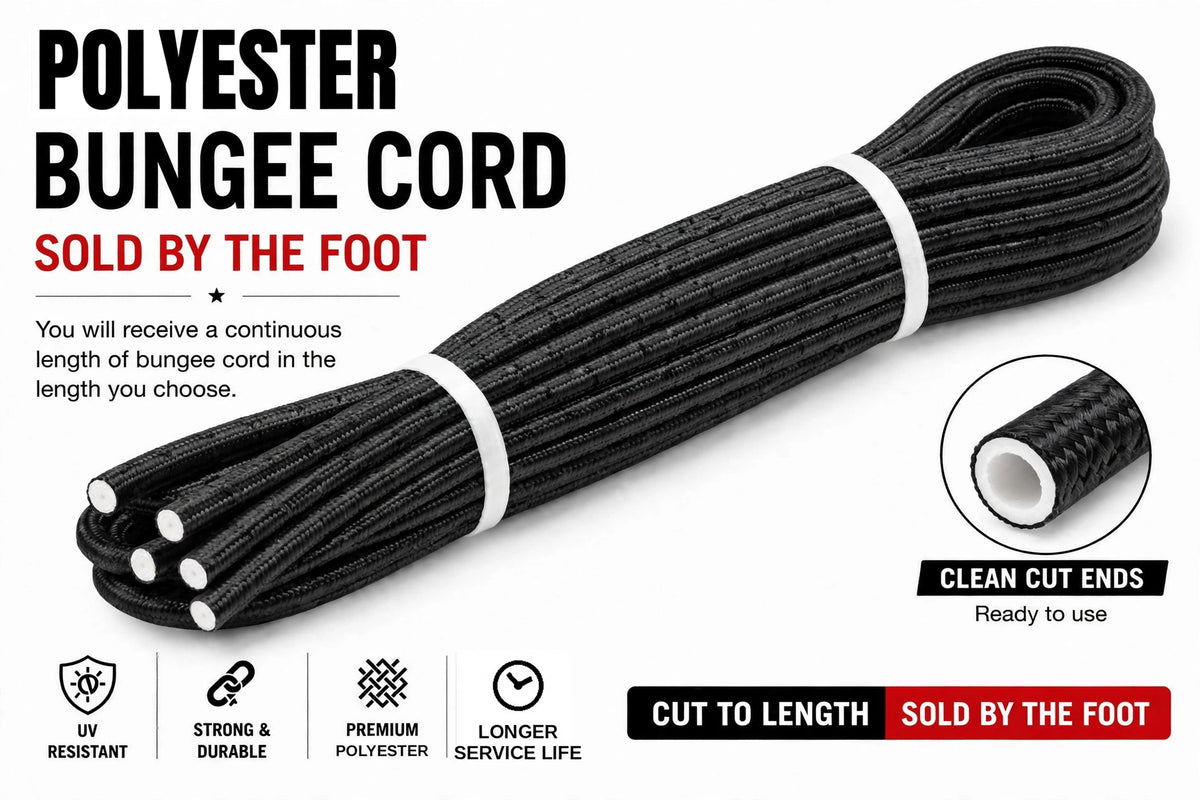 Polyester bungee cord, black, cut length