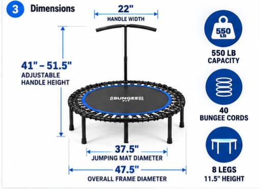 Bungee Fit 47.5-Inch Fitness Trampoline with Handlebar