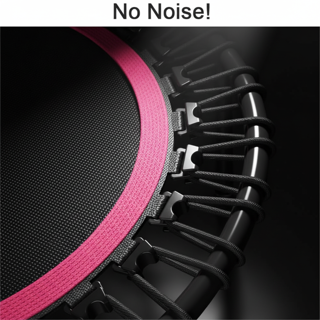 Trampoline bungee cord edge with black attachment clips, close-up