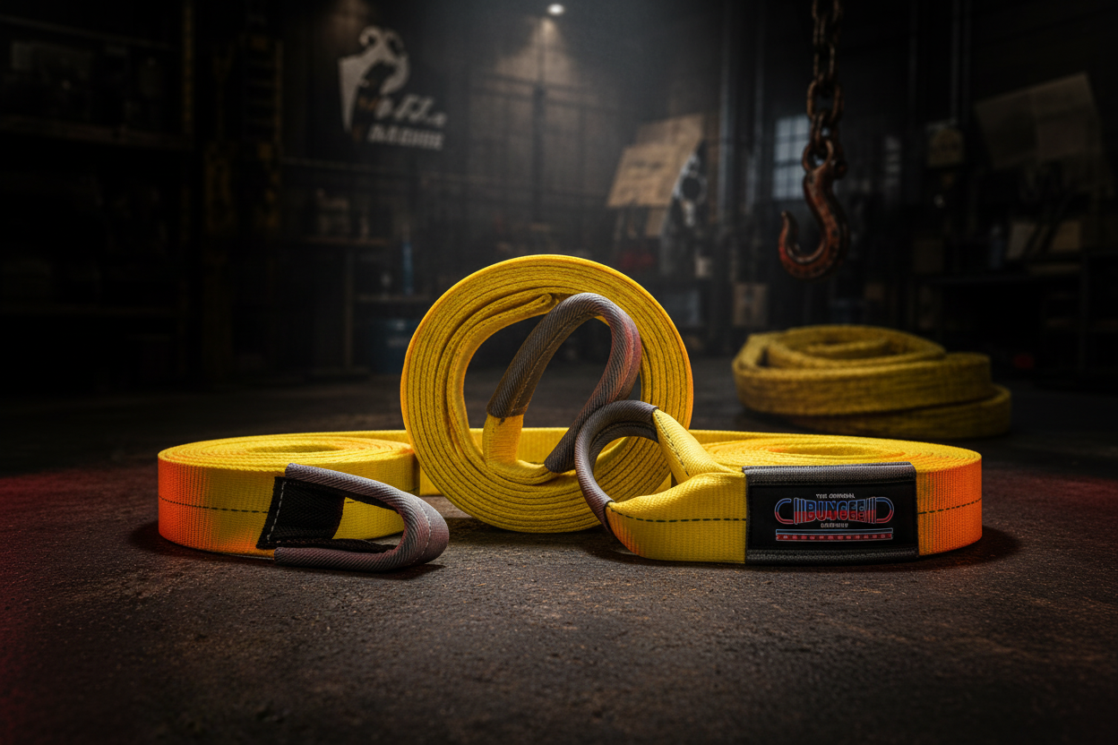 Heavy-duty vehicle recovery tow straps with reinforced loops