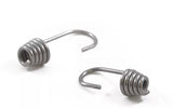 Pair of grey stainless steel bungee cord hooks with coiled cord grips