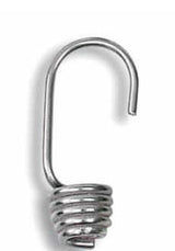 Grey stainless steel bungee cord hook showing curved opening and coil grip