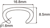 Hog ring dimensions diagram with 16.8mm length and 8.5mm height