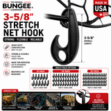 Bungee Company 3-5/8 in stretch net hook shown in black with hanging strap