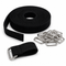 Black hook-and-loop cinch strap roll with fifteen metal buckles