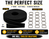 Hook-and-Loop Cinch Strap Kit – 15 ft Roll & 15 Buckles