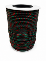 Multicolor bungee cord spool with tightly wound braided elastic