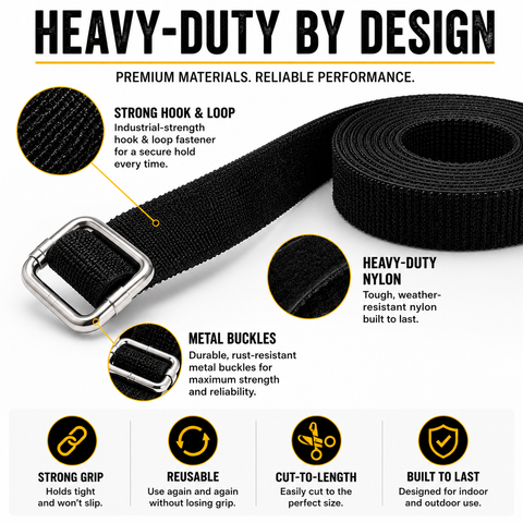 Hook-and-Loop Cinch Strap Kit – 15 ft Roll & 15 Buckles