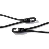 Black braided bungee cords joined with plastic breakaway hooks