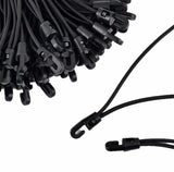 Braided black bungee cords with black loop hooks and release clips