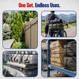 Bungee cord tie-down kit with bundled black cords and metal hooks
