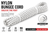 Nylon bungee cord bundle, elastic tie-down line with clean cut ends, sold by the foot