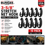 3-5/8 in black stretch net hooks, 10-pack, curved design with circular eye opening