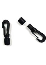 Black self-locking bungee cord hooks with keeper, metal loop ends