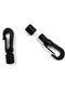 Black self-locking bungee cord hooks with keeper, metal loop ends