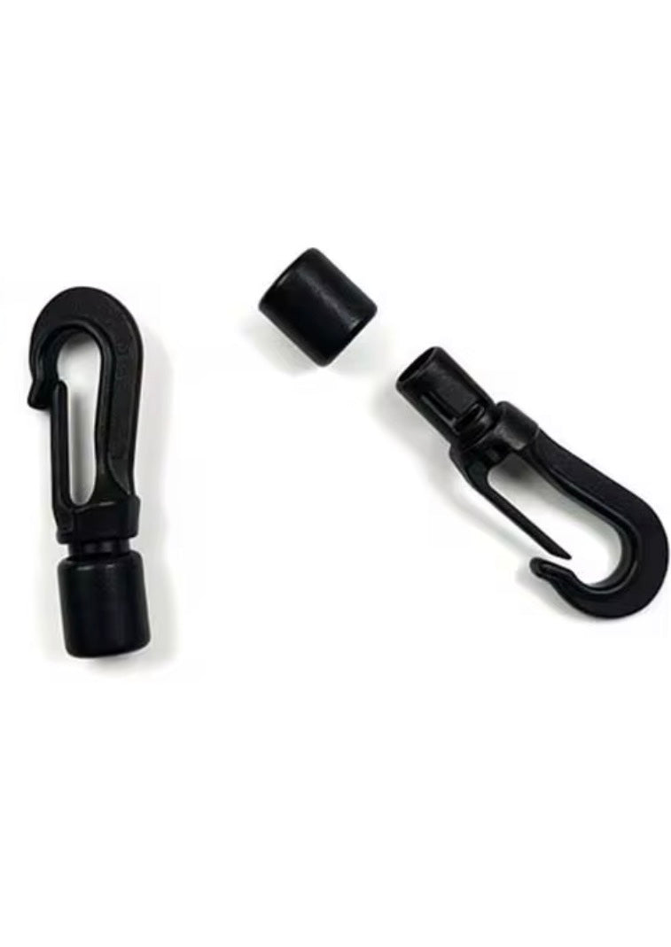 Black self-locking bungee cord hooks with keeper, metal loop ends
