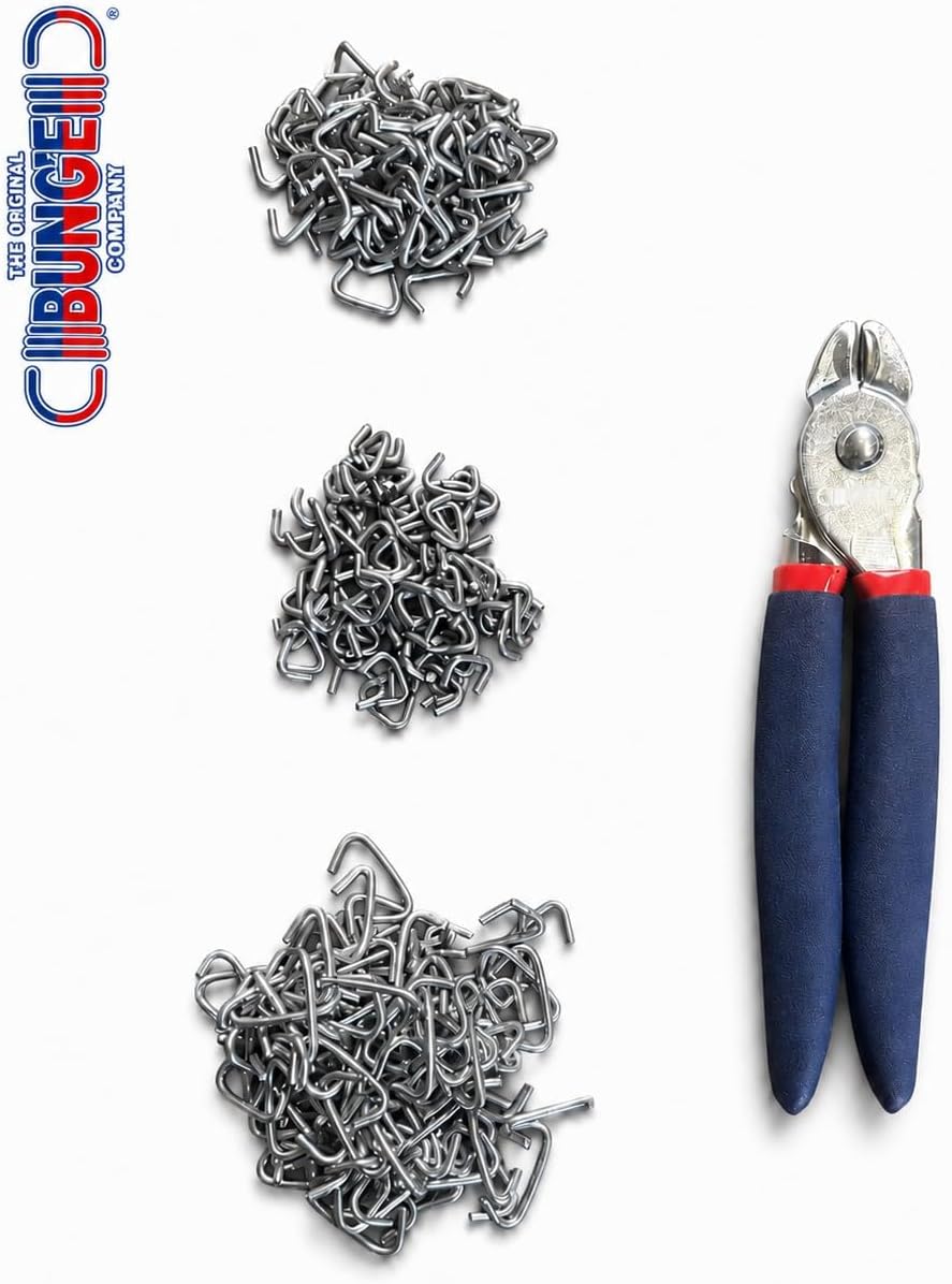 Hog Ring Pliers Set with 300 Galvanized Hog Rings in 3 Sizes