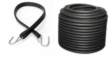 Black rubber rope hook strap with two metal S-hooks and coiled bungee cord