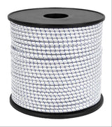 Ocifiber bungee cord spool, braided elastic cord, white with blue threads
