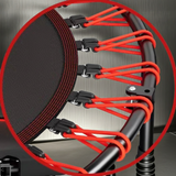 Red trampoline bungee cords with black hooks and included installation tool