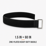 1.5 inch by 60 inch black hook-and-loop cinch strap with zinc-plated heavy-duty buckle
