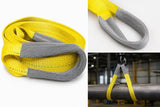 EE2-901 yellow polyester eye and eye lifting sling with gray reinforced eyes and lifting application