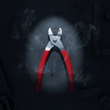 Crimping pliers with red insulated handles and steel head, centered front view